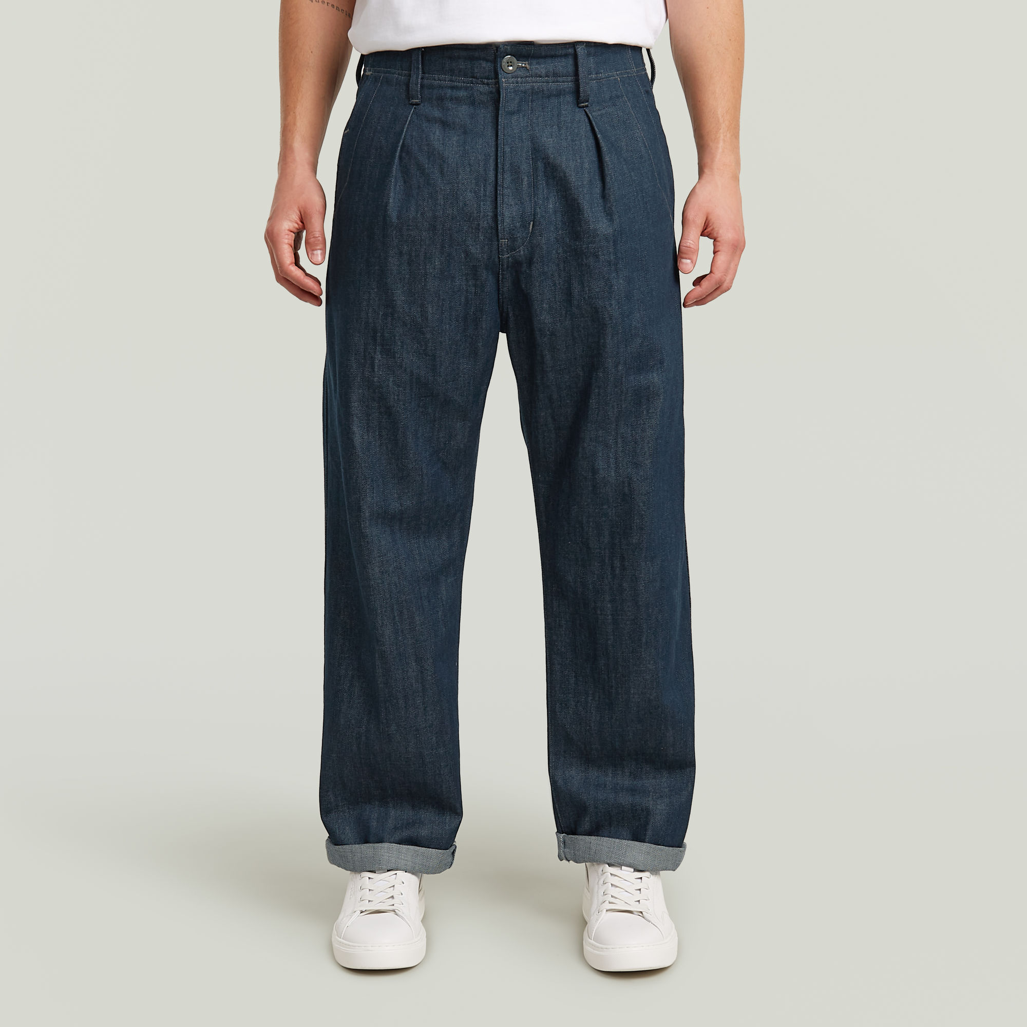 Pleated Chino Relaxed Neo Raw Jeans - Donkerblauw - Heren (8721376378341)